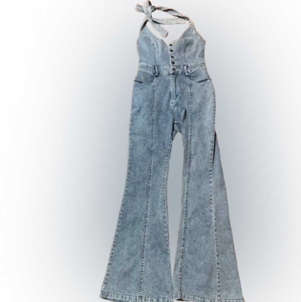 Denim Halter Jumpsuit
